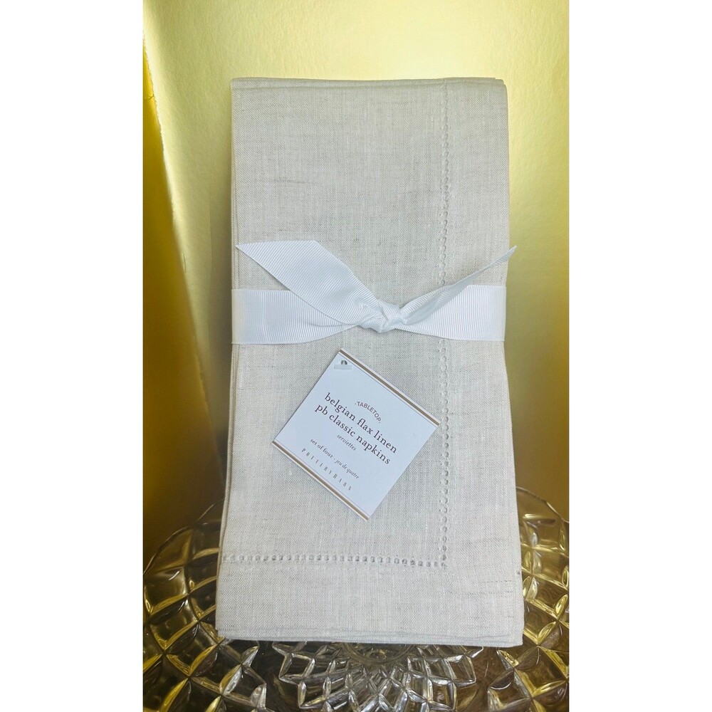 NWT Pottery Barn Belgian Flax Linen PB Classic Napkins – Set of 4 (Flax / Neutra